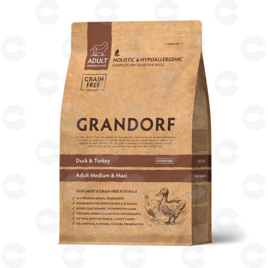 Picture of GRANDORF Dog Medium & Maxi չոր կեր բադի և հնդկահավի մսով շների համար, 10 կգ