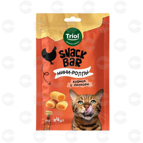 Picture of Տրիոլ SNACK BAR Խորտիկ, Փոքրիկ Ռուլետներ Հավի և Սալմոնով Կատուների Համար, 10 գ 4 հատ